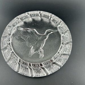 Vintage Imperial Glass Mallard Duck Ashtray - 7.5" Clear Etched Glass